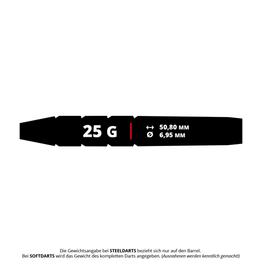 Hier sind die Red Dragon 50 Year Collection Hexoset 3 Steeldarts mit 25g abgebildet. Sie gehören zu einer speziellen limitierten Jubiläumskollektion.