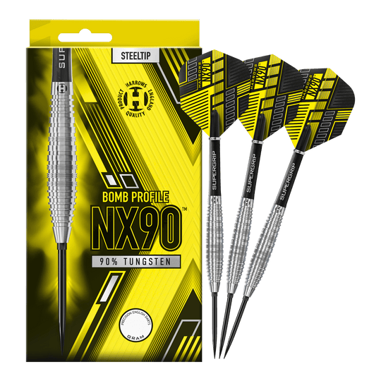 Harrows NX90 Bomb Quick Point Steel Darts Gezeigt werden die Harrows NX90 Bomb Quick Point Steeldarts. Diese Darts bieten ein präzises Wurfverhalten für den Spieler.