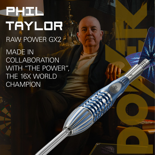 Zu sehen sind die Target Phil Taylor Gx2 Swiss Point Steeldarts. Das Set zeichnet sich durch ein modernes Aussehen und professionelle Qualität aus.