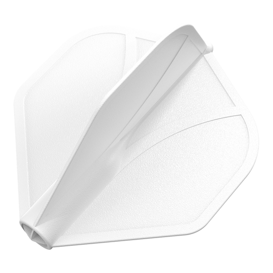 Shot Airfoil Molded No2 Standard Flights Das Bild zeigt eine weiße Dart-Flugfeder in Standardform. Die Oberfläche wirkt strukturiert und leicht glänzend.