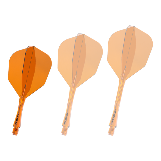 Das Bild zeigt das Winmau Fusion Flight Shaft System No6 in der Farbe Neon Orange mit einer Länge von 22 mm. Es handelt sich um eine weitere Ansicht des Produkts.