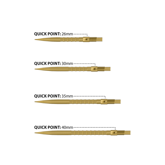 Harrows Quick Point Heavy Metal Dart Tips - Gold Abgebildet sind Harrows Quick Point Heavy Metal Dartspitzen in Gold. Sie zeichnen sich durch ihre goldene Farbe und hohe Qualität aus.
