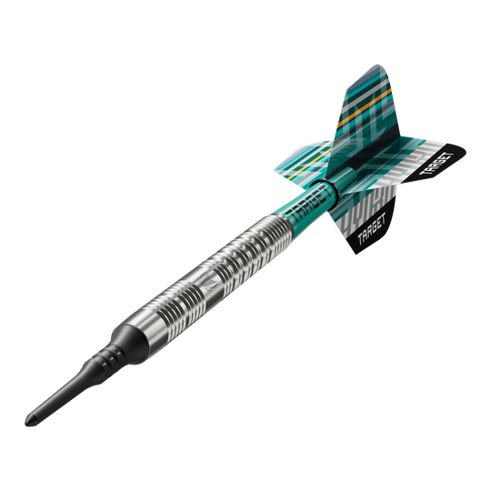 Hier sieht man die Target Hydro 12 Softdarts. Sie eignen sich gut für Freizeit und Wettkampf.