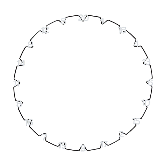Das Bild zeigt einen Zahlenring mit den Zahlen von 1 bis 20, die kreisförmig angeordnet sind. Die Zahlen sind jeweils durch kurze Linien miteinander verbunden.