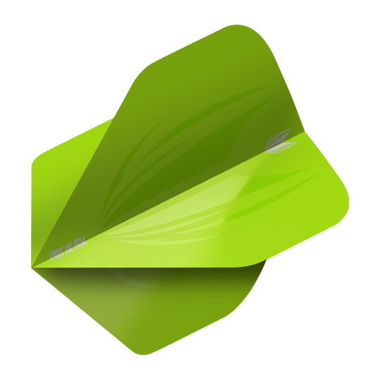 TG436_Target_ProUltra_ID_Lime_Green_No2_Standard_Flights_2 Das Bild zeigt einen limegrünen Dart-Flight der Marke Target ProUltra ID in Standardform No2. Auf dem Flight sind dezente Muster und das Markenlogo zu sehen.