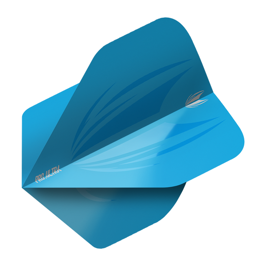 Das Bild zeigt das Produkt "Target ProUltra ID Blue No2 Standard Flights". Es handelt sich um ein blaues Dartflight mit einem modernen, grafischen Design.