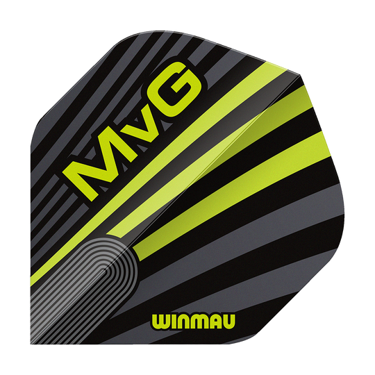 Winmau Prism Delta MvG Gray Green No2 Standard Flights Das Bild zeigt Winmau Prism Delta MvG Grey Green No2 Standard Flights. Dart-Flights in grauer und grüner Farbe sind abgebildet.
