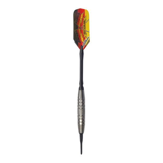 McDart 85 Tungsten V6 Soft Darts - 16g Dies ist ein Softdart des Modells "McDart 85er Tungsten V6" mit einem Gewicht von 16g. Der Dartpfeil hat eine rot-gelbe Flight mit der Aufschrift "DEUTSCHLAND".