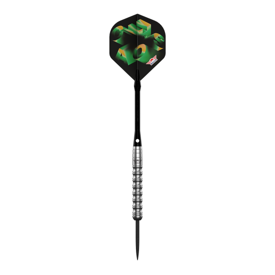 Bulls NL Chaos Green Steel Darts - 24g Das Bild zeigt die Bulls NL Chaos Green Steeldarts - 24g. Es handelt sich um ein Set grüner Steeldarts für Dartspieler.