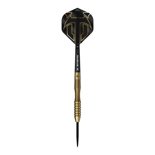 Mission Viktor Tingstrom Gold Steeldarts - 22g Darts abgebildet. Das Bild zeigt das Design und die Farbe der Steeldarts.
