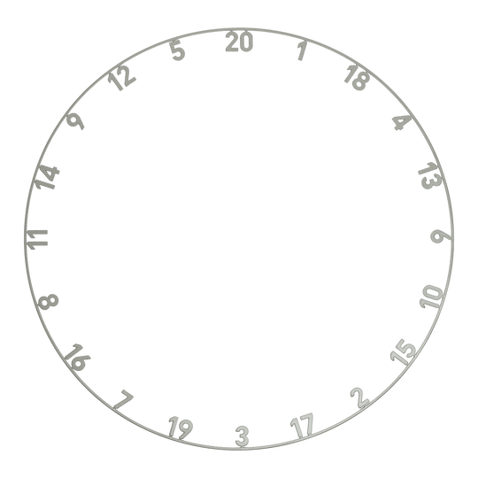 Precise 180 OnePiece Lasercut Number Ring Auf dem Foto ist ein lasergeschnittener Zahlenring in der Farbe Nordic Grey abgebildet. Es handelt sich um die Datei ONE1012_Precise180_OnePiece_Lasercut_Zahlenring_NordicGrey_1.