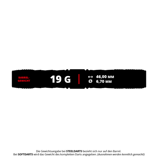 Target Japan Kaze Series Ceros 03 Soft Darts - 19g Das Bild zeigt die Produktdaten der "Target Japan Kaze Series Ceros 03 Softdarts - 19g". Der Dart wiegt 19 Gramm, ist 46,00 mm lang und hat einen Durchmesser von 6,70 mm.