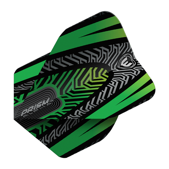 Winmau Prism Alpha Black Green No. 2 Standard Flights Dieses Bild zeigt ein Winmau Prism Alpha Schwarz Grün No2 Standard Dartflight. Das Flight hat ein modernes Muster in Schwarz, Grün und Grau.