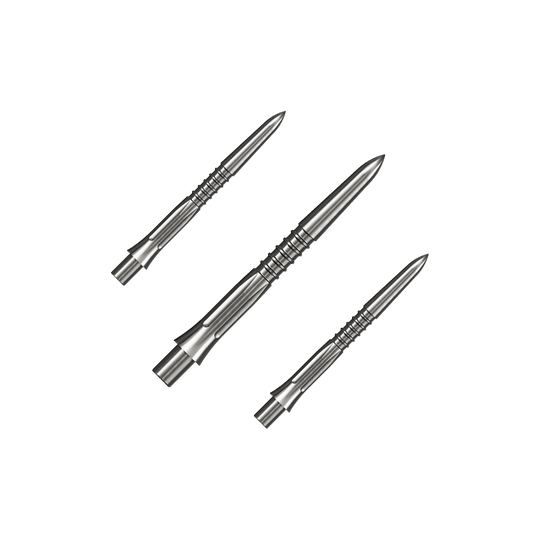 Mission Caliburn EVO dart tips GV1 - silver Auf dem Bild ist ein Set silberner Steeldartspitzen mit 26 mm Länge zu sehen. Mehrere Spitzen sind zusammen angeordnet.