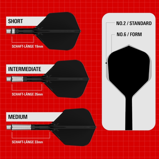 Target K-Shift No6 Flights - Black Gezeigt werden die Target K-Shift No6 Flights in Schwarz. Das Bild hebt das Design und das Material dieser Dart Flights hervor.