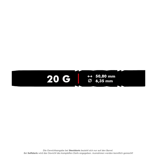 RD2546_Red_Dragon_Gerwyn_Price_Avalanche_Gold_Softdarts_5_20g Das Bild zeigt den Red Dragon Gerwyn Price Avalanche Gold Softdart mit einem Gewicht von 20 Gramm. Die Länge beträgt 50,80 mm und der Durchmesser 6,35 mm.