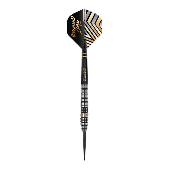 Red Dragon Luke Humphries Prestige Steel Darts Dies ist ein 'Red Dragon Luke Humphries Prestige Steeldart'. Der Dart hat ein schwarz-silbernes Design mit goldenen Akzenten und auffälligen Mustern auf dem Flight.