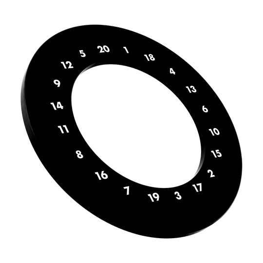 Abgebildet ist ein Dartboard Surround in schwarzer Farbe ohne Logo. Das Produkt verfügt über Zahlen im HD-Design.