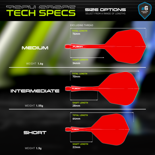 Winmau Fusion Flight Shaft System No6 Red Das Bild zeigt das Winmau Fusion Flight-Shaft-System No6 in Rot. Es handelt sich um ein spezielles Dart-Zubehör für präzises Werfen.