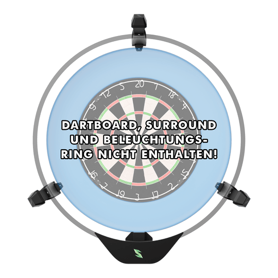 Scolia Home 2 FLEX - Electronic Autoscoring System 2026 Das Bild zeigt das Produkt "Scolia Home 2 FLEX – Electronic Score System" rund um ein Dartboard. Auf dem Bild steht der Hinweis, dass Dartboard, Surround und Beleuchtungsring nicht enthalten sind.