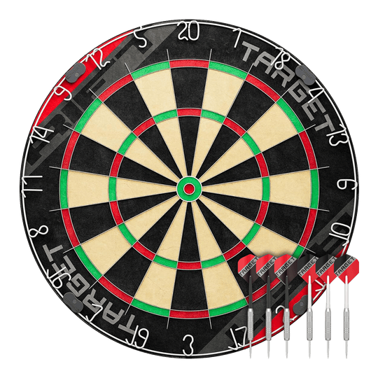 Target Rift steel dartboard set Hier sieht man das Target Rift Steeldartboard Set. Das Produkt bietet eine stabile Dartscheibe für präzises Spiel.