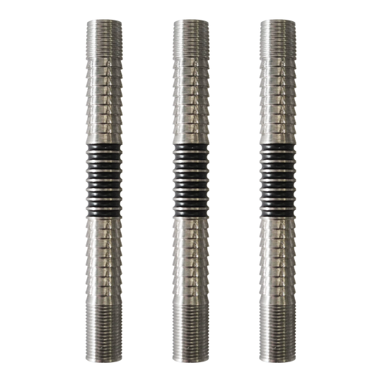 McDart Ringed Shark 2 soft dart barrels Das Bild zeigt die McDart Ringed Shark 2 Softdart Barrels. Die Dart-Barrels besitzen ein geriffeltes Shark- und Ring-Design.