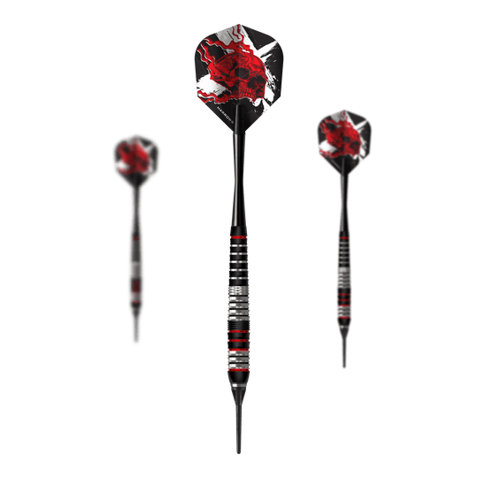 Harrows Heavy Metal Ryan Searle Brass Soft Darts Dieses Bild präsentiert ein Set der Harrows Heavy Metal Ryan Searle Brass Softdarts. Das Set besteht aus mehreren Softdarts, die zusammen angeordnet sind.