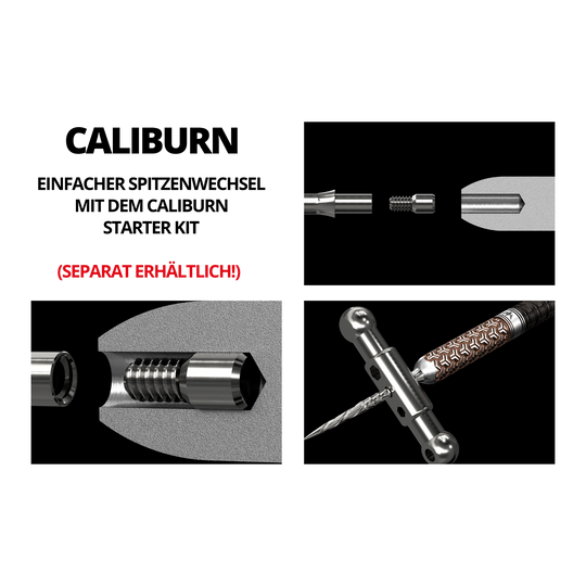 Das Bild zeigt verschiedene Detailansichten eines Steeldartsystems und dessen Komponenten. Die Grafiken veranschaulichen die Montage und Verbindung der einzelnen Teile.