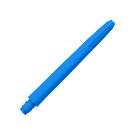 Das Bild zeigt einen blauen Nylon-Schaft. Der Schaft ist lang, glatt und hat ein Schraubgewinde an einem Ende.