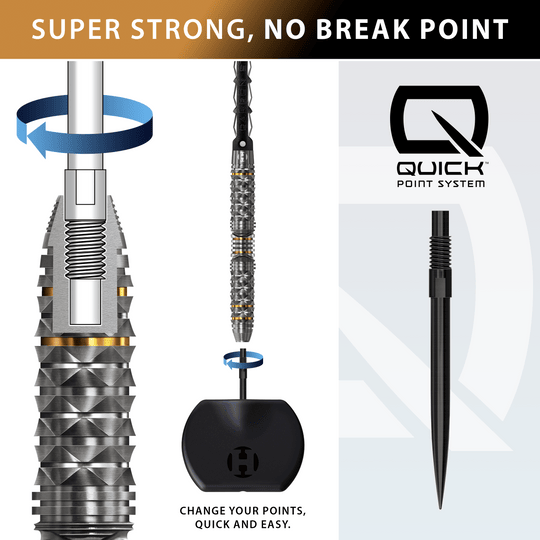 Harrow's Opus Quick Point steel darts Harrows Opus Quick Point Steeldarts - 23g. Abgebildet ist ein Set hochwertiger Steeldarts mit 23 Gramm Gewicht.