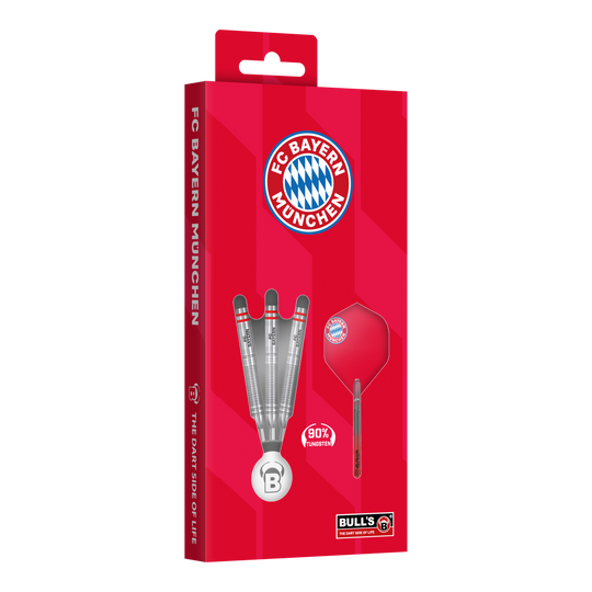 Das Bild zeigt die Bulls FC Bayern München Tungsten Steeldarts. Diese Steeldarts sind für Liebhaber des Vereins gedacht.