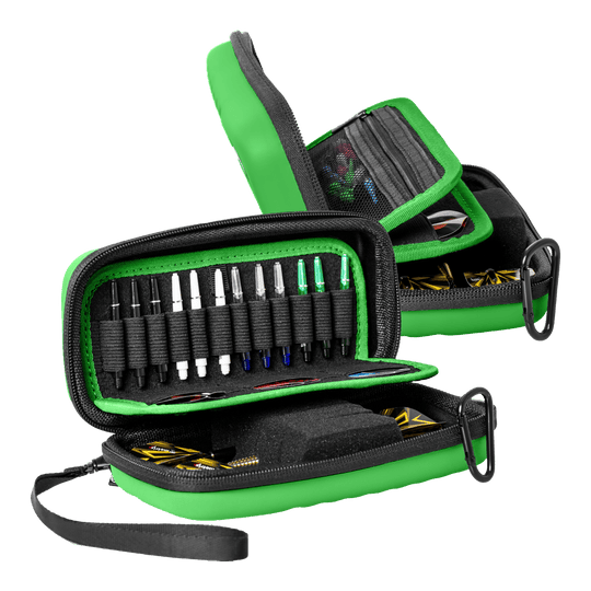 Bulls Orbis S Dartcase - Green Das Bild zeigt das Bulls Orbis S Dartcase in der Farbe Grün. Die Tasche bietet ein sicheres Fach für Darts und Zubehör.