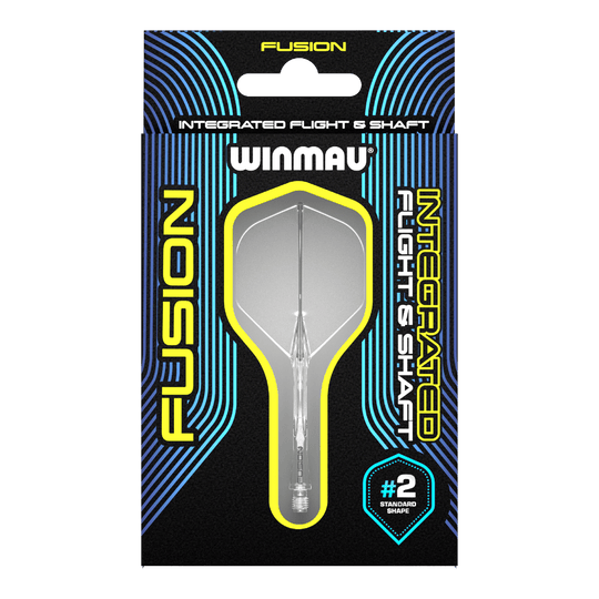 Winmau Fusion Flight Shaft System Standard Clear Auf dem Bild ist ein Winmau Fusion Flight & Shaft System in einer Verpackung zu sehen. Das Produkt ist durchsichtig und hat die Standardform #2.