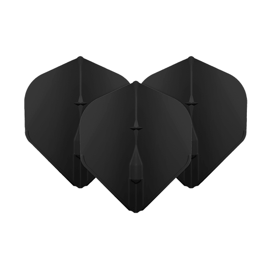 L-Style Champagne L1EZ Standard Flights Das Bild zeigt drei schwarze L-Style Champagne L1EZ Standard Flights. Diese Flights sind für Dartpfeile geeignet und haben eine klassische Standardform.