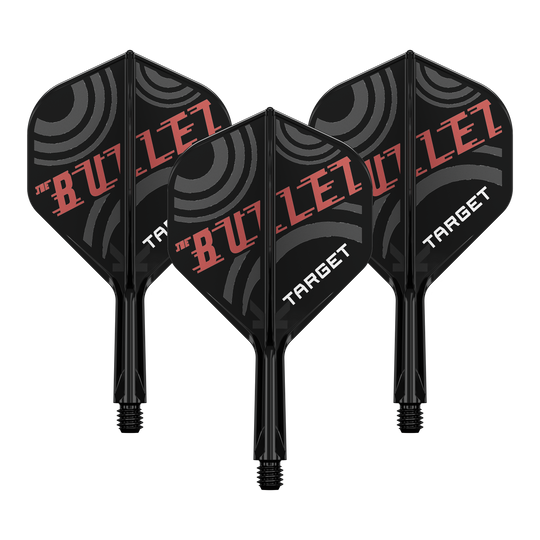 Bild zeigt ein Dart-Flight Set mit der Bezeichnung 'Target K-Flex Stephen Bunting No2 Standard Flights 19mm 1Set'. Es ist ein Zubehör für Dartscheiben und Spieler.