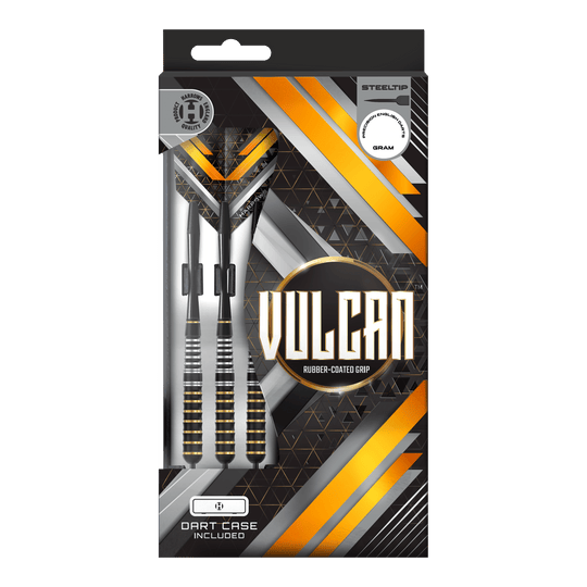 Harrows Vulcan steel darts Das Bild zeigt Harrows Vulcan Steeldarts. Die hochwertige Verarbeitung ist deutlich sichtbar.