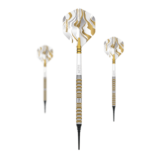 Red Dragon Paradym Gold Parallel Softdarts - 20g Abgebildet ist ein Set der Red Dragon Paradym Gold Parallel Softdarts - 20g. Das Set besteht aus mehreren goldenen Darts.