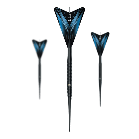 Das Foto zeigt ein ganzes Set der Caliburn TTD Complete Titanium T3 Black Steeldarts, 7g. Es ist ideal für anspruchsvolle Dartspieler geeignet.