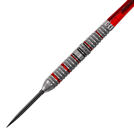 Harrow's Damon Heta Series 4 Quick Point steel darts Das Bild zeigt die Harrows Damon Heta Series 4 Quick Point Steeldarts. Die Darts sind speziell für präzises Spiel und hohe Qualität konzipiert.