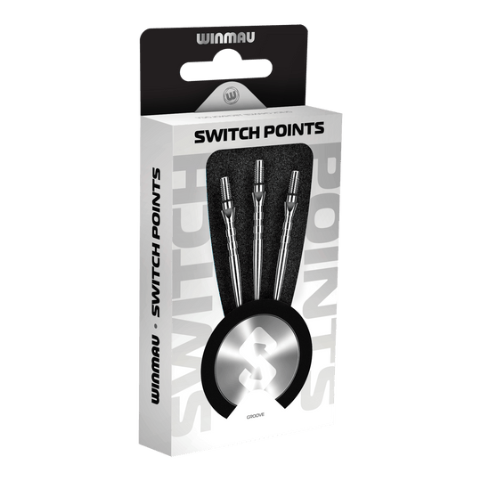 Winmau Switch Point Groove steel dart tips - Silver Effect Das Bild zeigt Winmau Switch Point Groove Steeldartspitzen im Silver Effect. Die Dartspitzen besitzen Rillen und eine silberne Oberfläche.