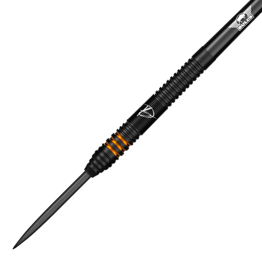 Bulls NL Dirk Van Duijvenbode Edition 2 steel darts Dies ist der Bulls NL Dirk Van Duijvenbode Edition 2 Steeldart. Der Dart ist überwiegend schwarz mit auffälligen orangefarbenen Ringen im Griffbereich.