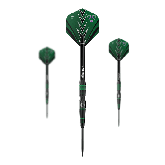 Bulls Brian Raman G2 steel darts Auf dem Bild ist ein Set der Bulls Brian Raman G2 Steeldarts dargestellt. Das Set ist für Steeldart-Enthusiasten geeignet.