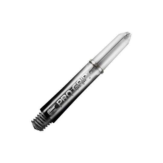 Target Pro Grip Vision Shafts - 3 Sets - Black Das Bild zeigt einen schwarzen Pro Grip Vision Shafts von Target mit einer Länge von 34 mm. Der Schaft hat ein glänzendes Finish und ist mit einem Schraubgewinde ausgestattet.