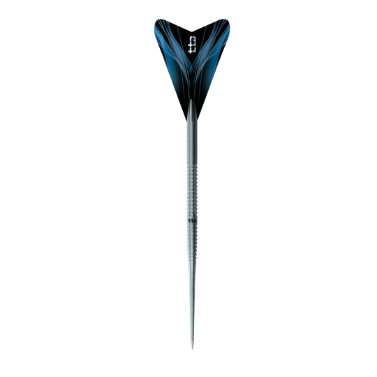 Abgebildet sind die Caliburn TTD Complete Titanium T1 Silver Steeldarts - 5g. Diese silbernen Titan-Darts eignen sich für Profis und Einsteiger.