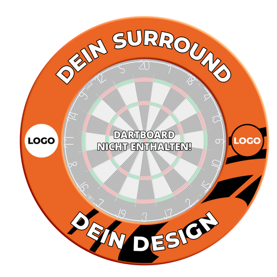 Abgebildet ist ein Dartboard Surround in Neonorange mit besonderem Design. Der Dateiname lautet 'MSF-NeonOrange_Dartboard_Surround_Wunschdruck_NeonOrange_3'.