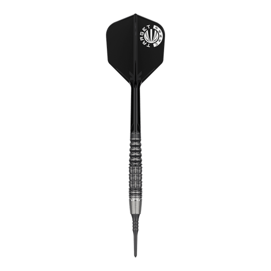 Target Japan Prime Series Harold Ching GEN1 Zenith MAX Soft Darts - 21g Dies ist ein Softdart aus der Target Japan Prime Series, Modell Harold Ching GEN1 Zenith MAX mit 21g. Der Dart hat ein schwarzes Flight mit weißem Aufdruck und einen silber-schwarzen Griffbereich.
