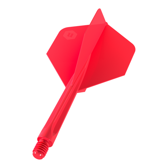 Unicorn Forge All In One Plus No2 Standard Flights Red - Medium Das Bild zeigt einen roten Dartflügel mit Schaft der Marke "Unicorn Forge All In One Plus No2 Standard Flights Rot - Medium". Er besteht aus einem Stück und ist für den Einsatz in Dartpfeilen gedacht.