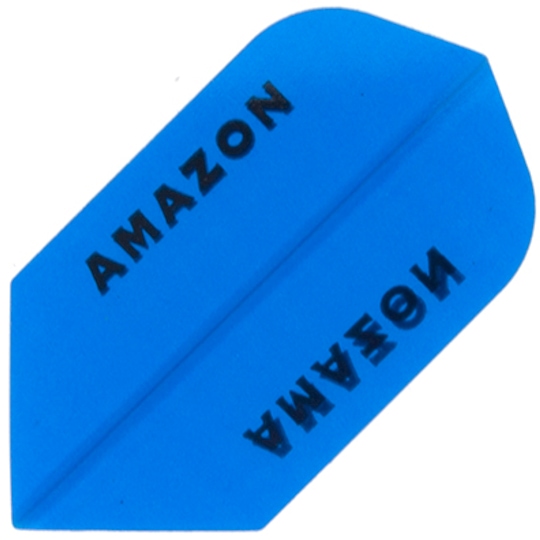 a22 Das Bild zeigt das Produkt "Amazon Flights A22". Es handelt sich um eine blaue Dartflügel mit dem schwarzen Schriftzug "AMAZON".