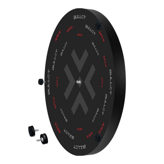 Bullet Apex steel dartboard Dies ist das Bullet Apex Steeldartboard. Das Bild zeigt das Produkt in Nahaufnahme.