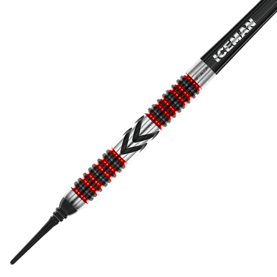 RD2569_Red_Dragon_Gerwyn_Price_Firebird_Softdarts_2 Dies ist ein Red Dragon Gerwyn Price Firebird Softdart mit einem Gewicht von 20g. Der Dart hat ein auffälliges Design mit roten und schwarzen Ringen sowie der Aufschrift „ICEMAN“.